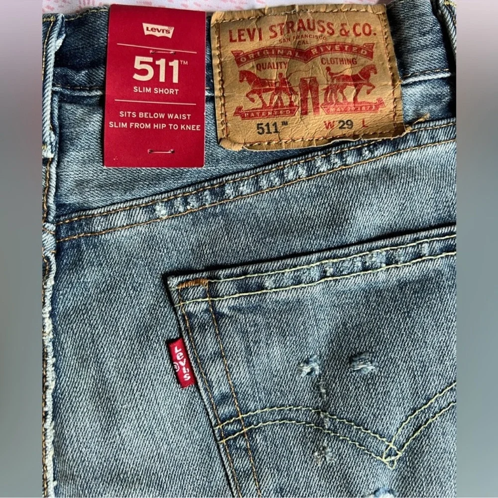 NWT Levi's 511 Slim Shorts Give Earth A Chance Denim Cut-off Shorts Waist Sz 29